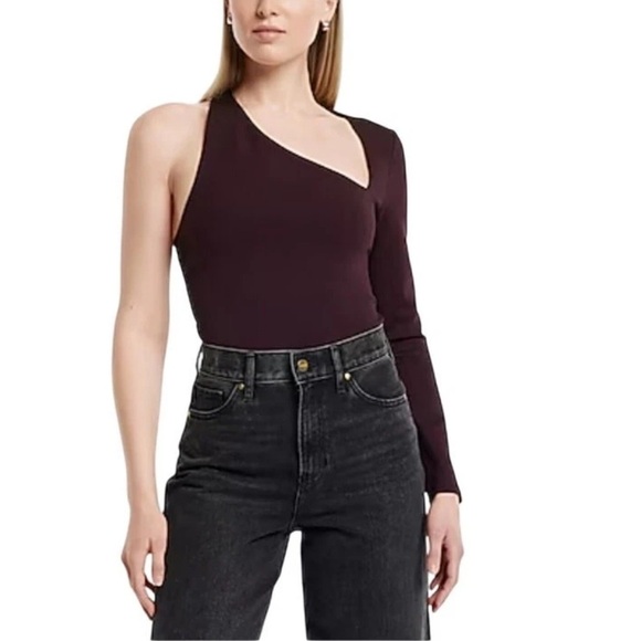 Express Women’s Dark Maroon One Sleeve Bodysuit Size Small - Picture 1 of 9